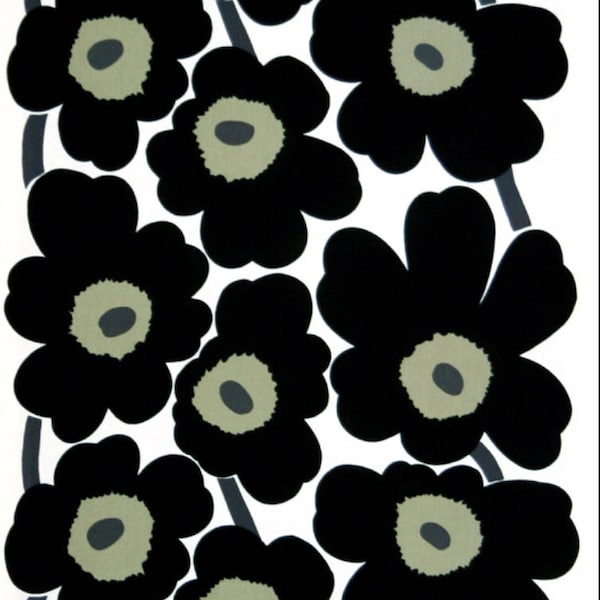 Tissu Marimekko noir BIG unikko de Finlande, vendu par cour, de Finlande