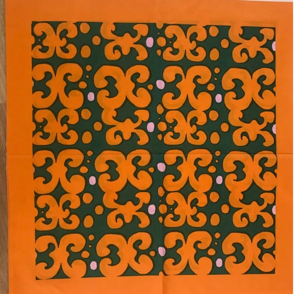 Niedokończony szalik Marimekko Keidas, panel z tkaniny, pomarańczowo-zielony, Finlandia