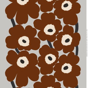 Marimekko BIG Unikko UPHOLSTERY grade heavy cotton canvas fabric, sold by half yard, brown gray