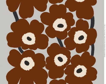 Marimekko BIG Unikko UPHOLSTERY grade heavy cotton canvas fabric, sold by half yard, brown gray
