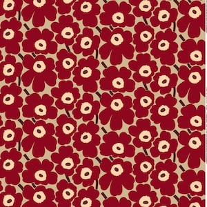 Marimekko Pieni Unikko brick red COATED cotton fabric, sold by half yard, Finland