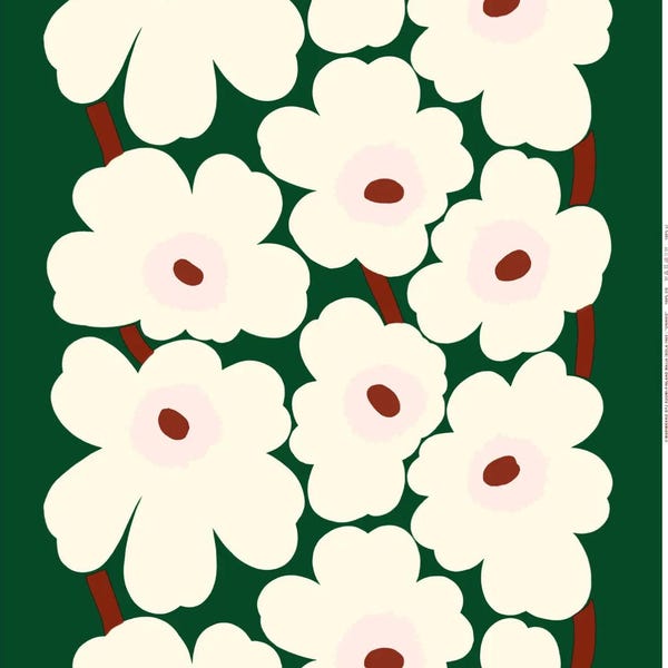 Tkanina Marimekko w kolorze zielono-kremowym BIG unikko z Finlandii, sprzedawana na pół jarda, z Finlandii