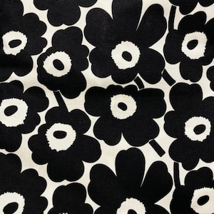 Marimekko black and white Mini Unikko cotton fabric, sold by half yard,  56&quot; wide