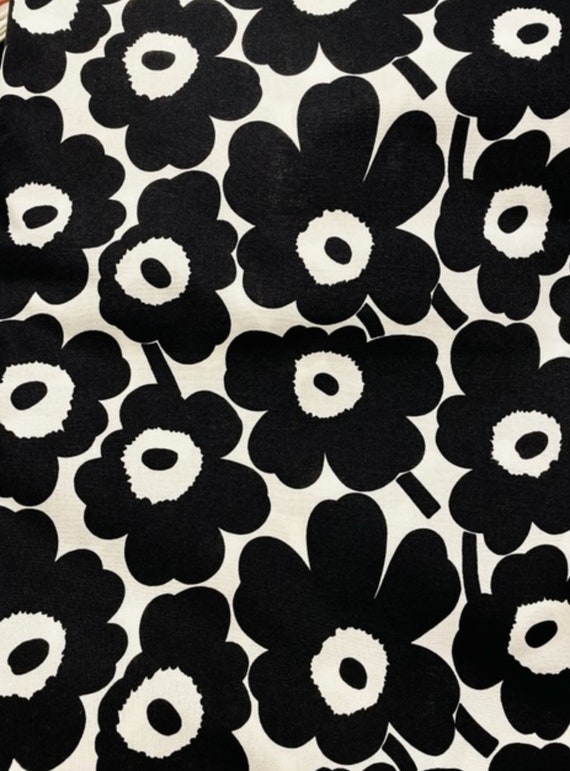 Marimekko black and white Mini Unikko cotton fabric, sold by half 