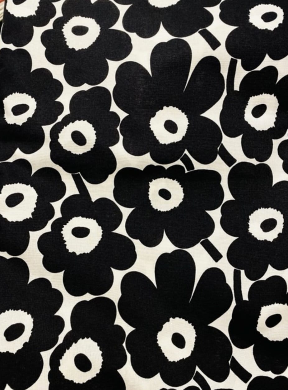 Marimekko Black and White Mini Unikko Cotton Fabric, Sold by