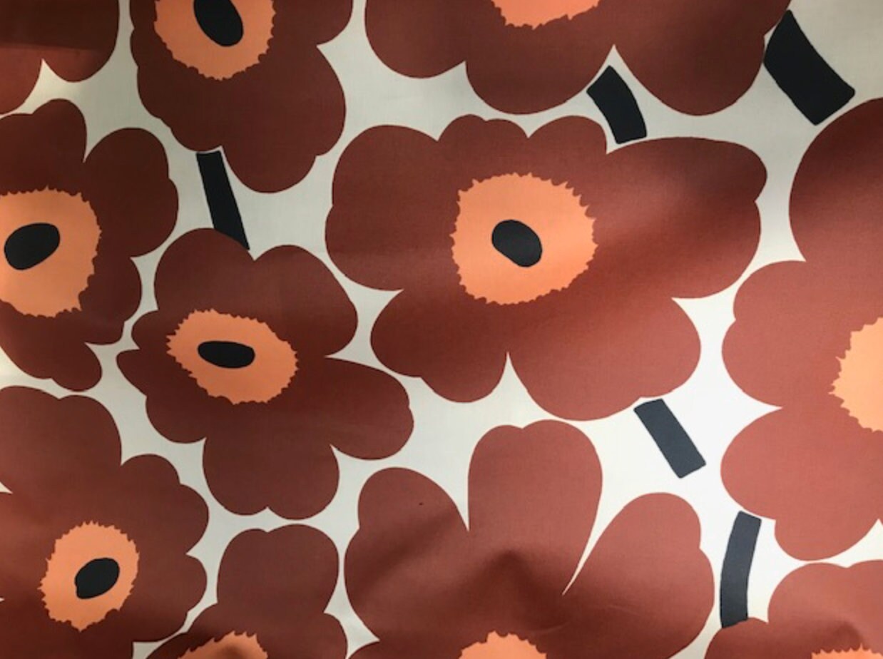Marimekko Pieni Unikko Acrylic Coated Fabric Brick Brown Etsy
