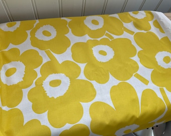 Marimekko Pieni Unikko yellow and white eco cotton fabric, sold by half yard, Finland