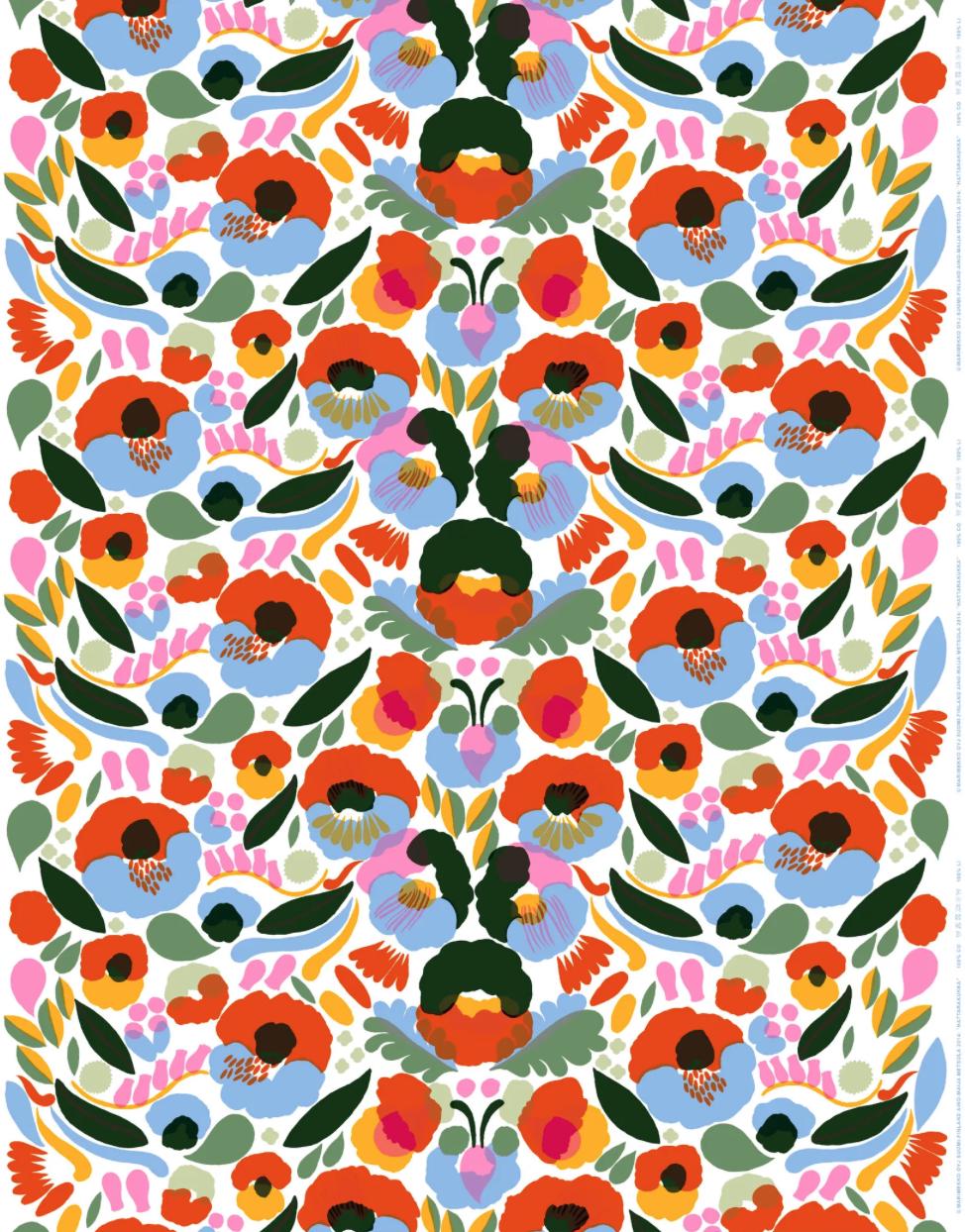 Marimekko Hattarakukka COATED Fabric, Red Orange, Sold by Half