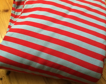 Marimekko red gray Stripe jersey fabric,  sold by half yard,  Finland