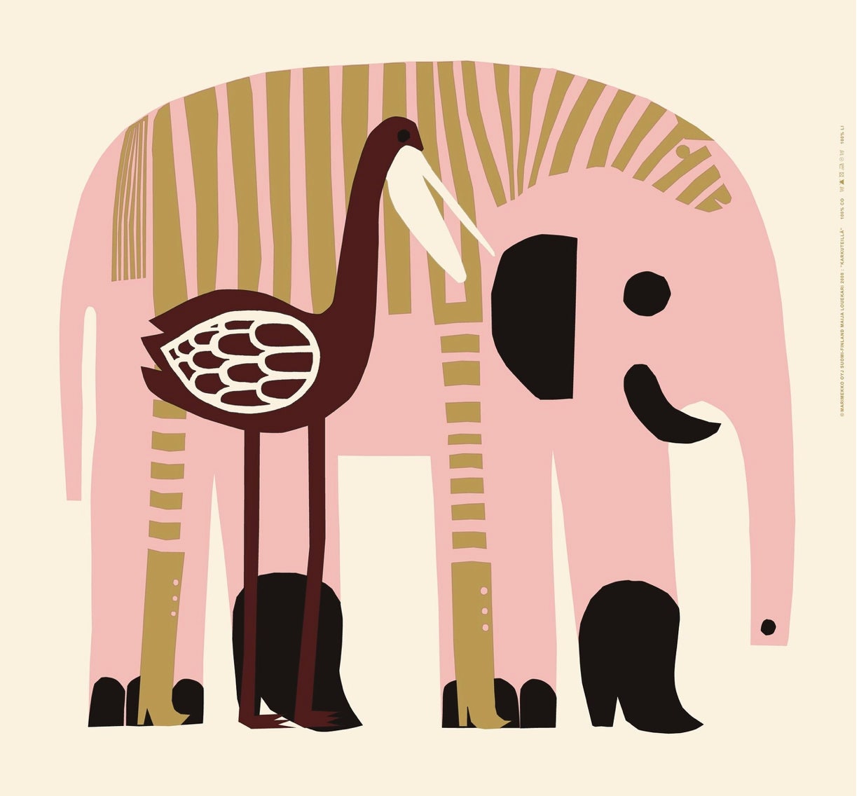 Marimekko Karkuteillä, BIG Elephant Fabric Panel, 132cm X 140cm 