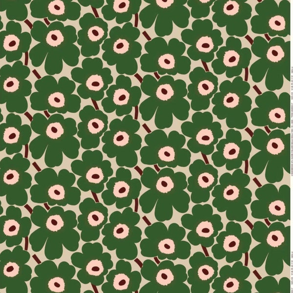 Marimekko acrylic coated Green Nude Pieni Unikko fabric, water repellent, sold by half yard
