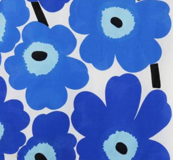 Marimekko Blue Pieni Unikko Cotton Fabric Half Yard For Etsy