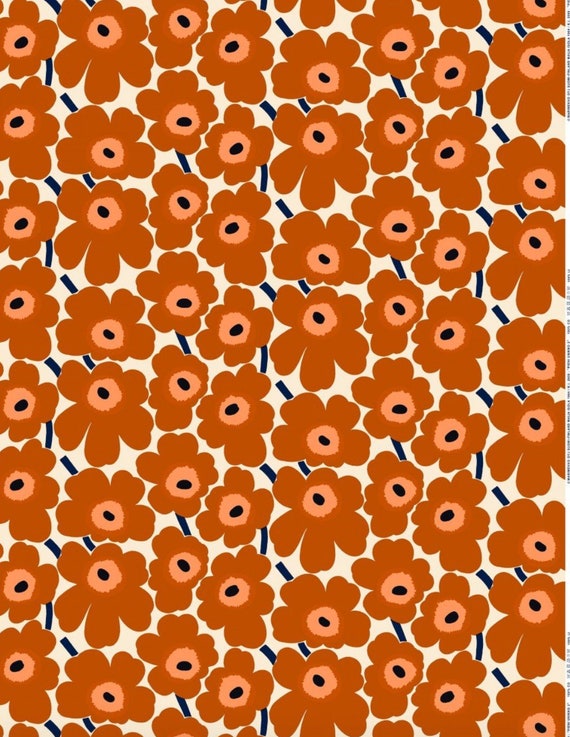 Marimekko Pieni Unikko cotton fabric, sold by half yard, Brick Brown Orange