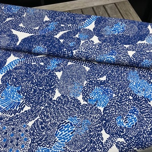 Marimekko Mynsteri cotton fabric, gorgeous blue print by Aino-Maija Metsola, sold by half yard  18x56&quot; , 46cmx 140cm, Finland