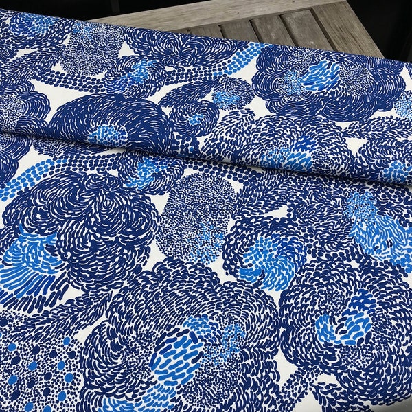 Marimekko Mynsteri heavy cotton fabric, gorgeous blue print by Aino-Maija Metsola, sold by half yard  18x56" , 46cmx 140cm, Finland