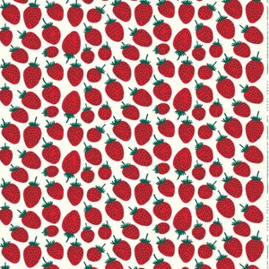 Marimekko Pieni mansikka cotton fabric, sold by half yard, red and white