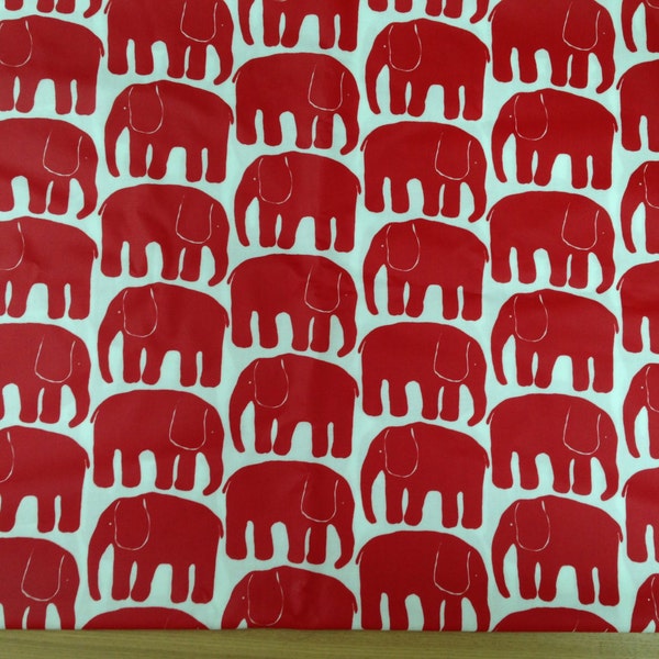 Tkanina Finlayson Elephant OIL CLOTH, czerwono-biała, Finlandia, sprzedawana na pół jarda o szerokości 58 cali, wiele kolorów do wyboru