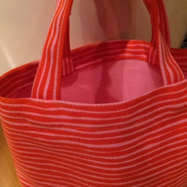 Orange Varvunraita small tote bag, handmade from Marimekko UPHOLSTERY grade canvas