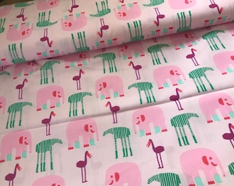 Marimekko Baby Pink Karkulaiset cotton fabric, sold by QUARTER yard, colorful kids children elephant giraffe Finland