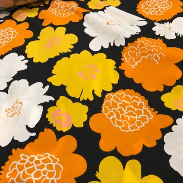 Marimekko UPHOLSTERY grade Pioni cotton fabric, sold by half yard , yellow black orange, Finland