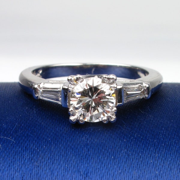 GIA Certified 0.90 ctw 1940's Retro Diamond Platinum Engagement Ring