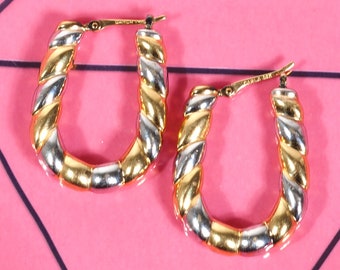 Twisted U Hoop Earrings in 14K Two Tone Gold