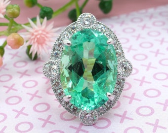 Vibrant GIA Certified 9.05 Carat Natural Columbian Emerald with .94 ctw Diamond Halo Ring 14k Two Tone Gold