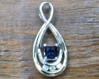 Sapphire and Diamond .45 ctw Infinity Teardrop Pendant 14k Yellow and White Gold Two-Tone