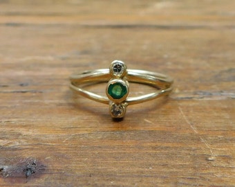 Natural Emerald and Diamond .14 ctw Ring 14k Gold