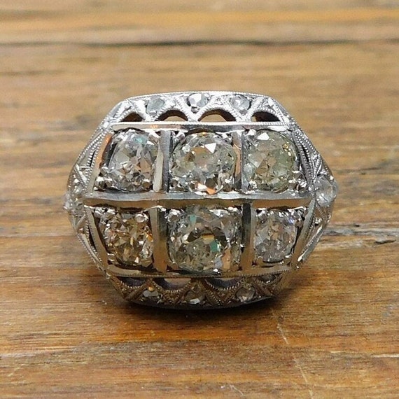 2.08 ctw Diamond Art Deco Ring 14k Gold and Plati… - image 1