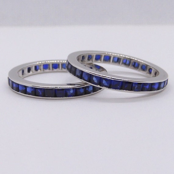 2.00 ctw Blue Sapphire Eternity Band Ring 14k Whi… - image 3