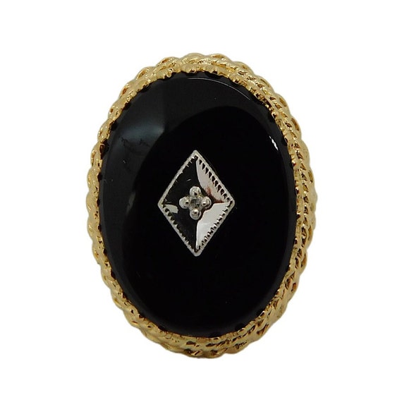 Vintage .005ct Diamond & Oval Onyx Ring 14K Yello… - image 2