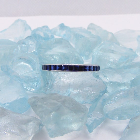 2.00 ctw Blue Sapphire Eternity Band Ring 14k Whi… - image 1