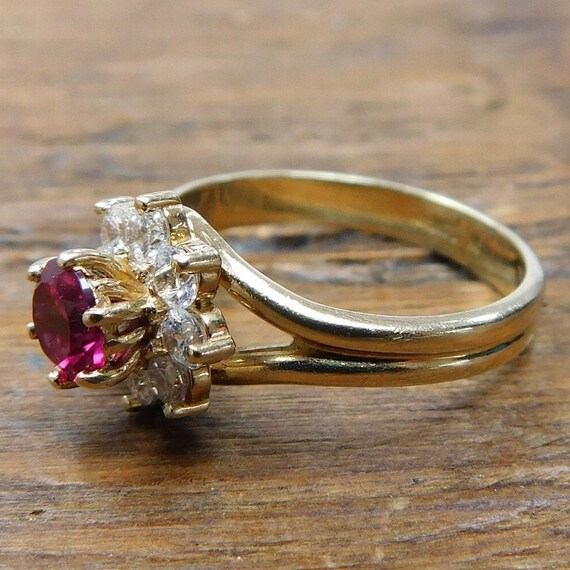 1.13 ctw Created Ruby and Faux Diamond Halo Ring … - image 2