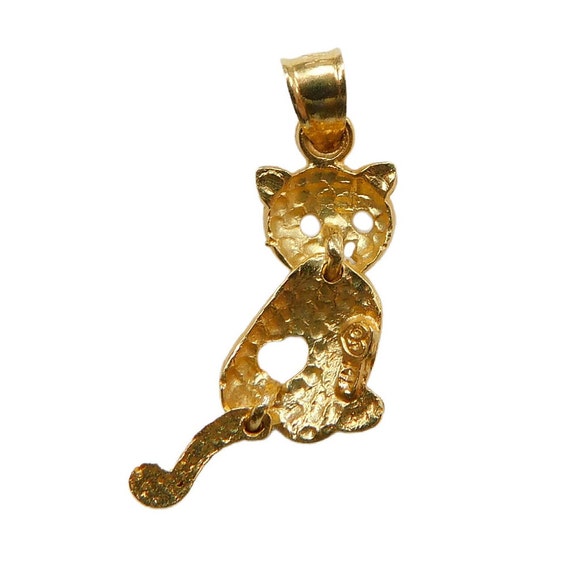 Adorable Articulated Cat Pendant 14K Yellow Gold - image 3