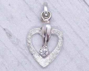 Diamond .04 Carat Heart Pendant 14k White Gold/ Valentines Gift/ Girlfriend/ Wife/ Love