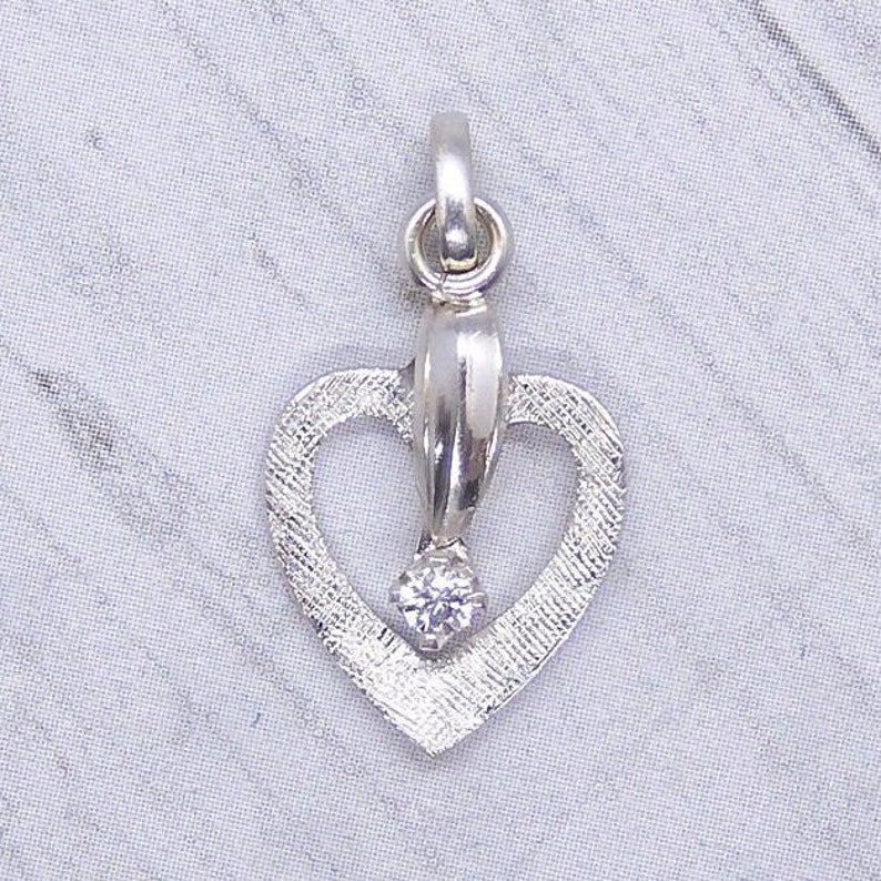 Diamond .04 Carat Heart Pendant 14k White Gold/ Valentines Gift/ Girlfriend/ Wife/ Love image 1