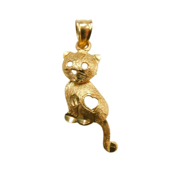 Adorable Articulated Cat Pendant 14K Yellow Gold - image 2