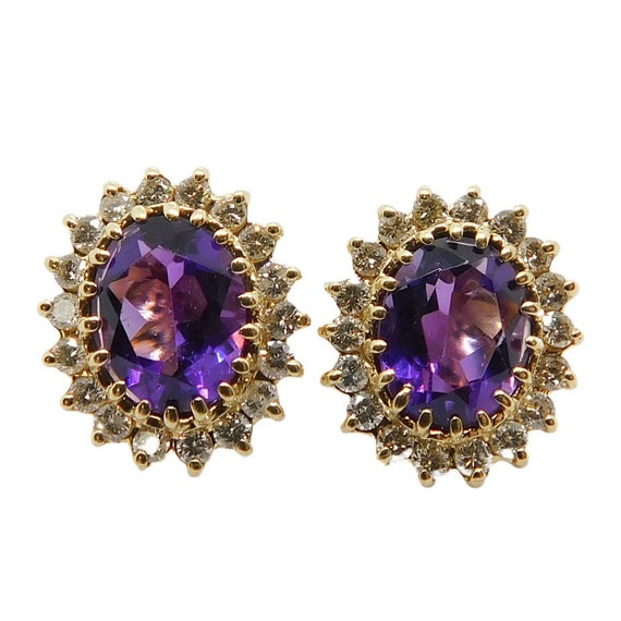 Regal 4.12ctw Amethyst & Diamond Stud Earrings 14… - image 2