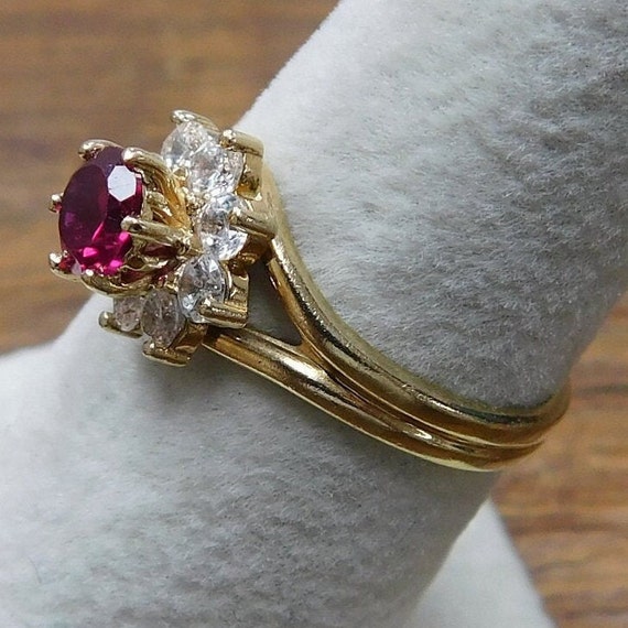 1.13 ctw Created Ruby and Faux Diamond Halo Ring … - image 6