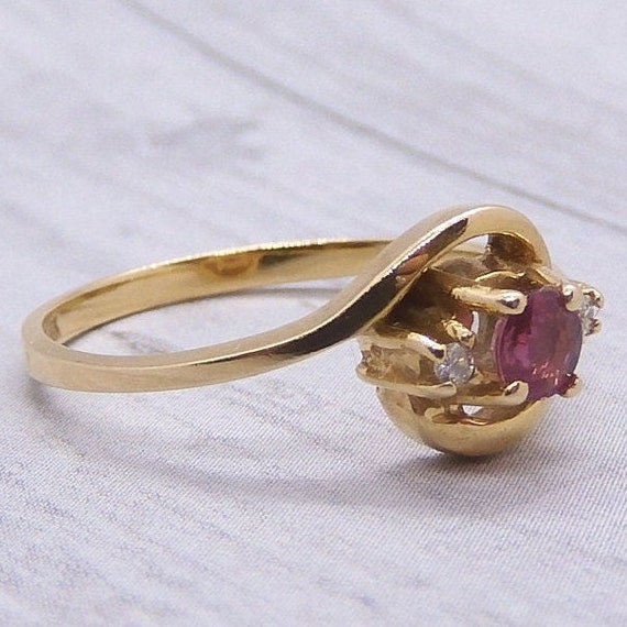 Petite Ruby and Diamond .22 ctw Ring 14k Gold - image 3
