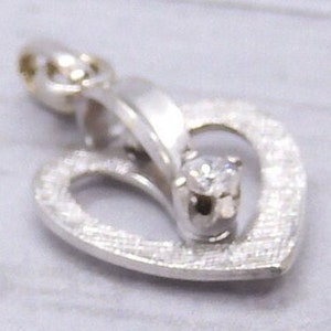 Diamond .04 Carat Heart Pendant 14k White Gold/ Valentines Gift/ Girlfriend/ Wife/ Love image 3