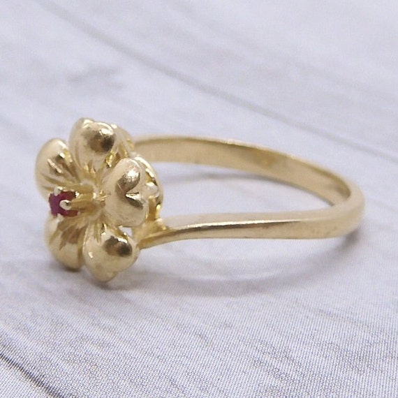 Forget Me Not Flower Ring Ruby Accent 14K Gold - image 2