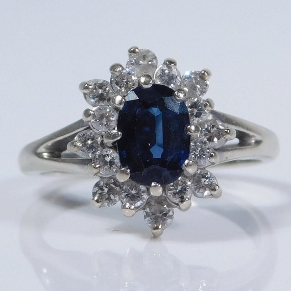 Sweet 1.58ctw Sapphire & Diamond Ring 14K White G… - image 2
