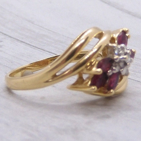 Ruby and Diamond .74 ctw Bypass Ring 14k Yellow a… - image 5