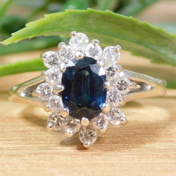 Sweet 1.58ctw Sapphire & Diamond Ring 14K White G… - image 1