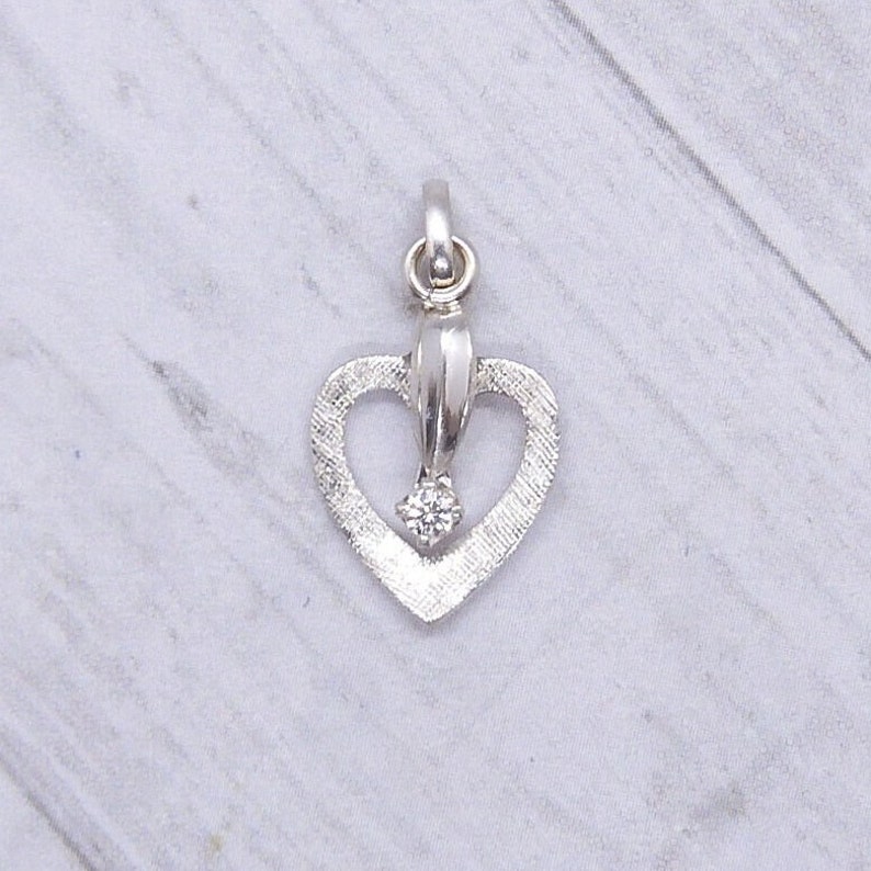 Diamond .04 Carat Heart Pendant 14k White Gold/ Valentines Gift/ Girlfriend/ Wife/ Love image 8