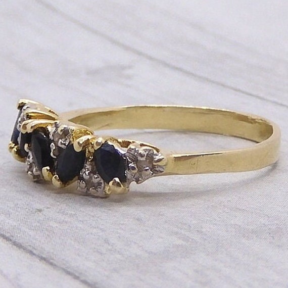 Sapphire & Diamond Band Ring .51 ctw 14k Yellow G… - image 2