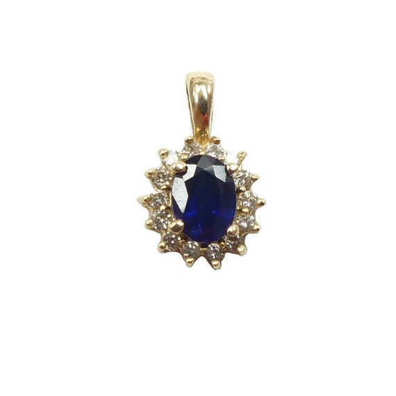 1.44ctw Sapphire & Diamond Halo Pendant 14K Yello… - image 2