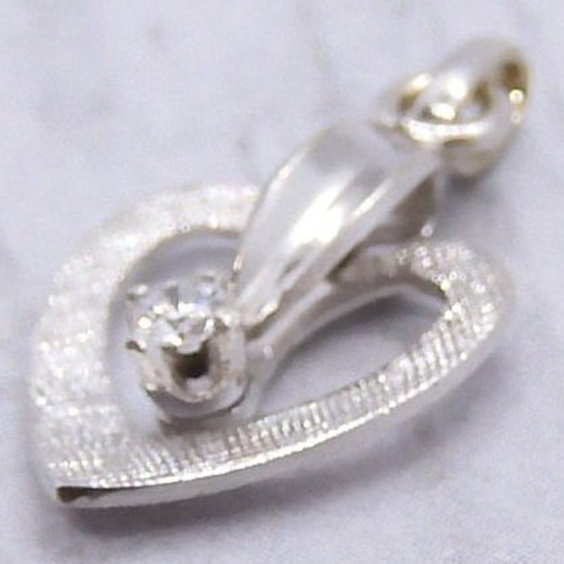 Diamond .04 Carat Heart Pendant 14k White Gold/ Valentines Gift/ Girlfriend/ Wife/ Love image 2